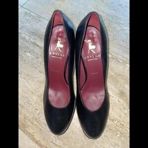 Anyi Lu Signature Firenze Pump Heels Shoes Women's Black Leather‎ 8 B